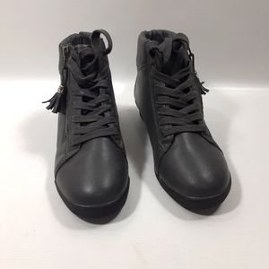 Comfortview Glendaly Size 7W Gray Side Zip Lace Up Faux Leather Ankle Boots